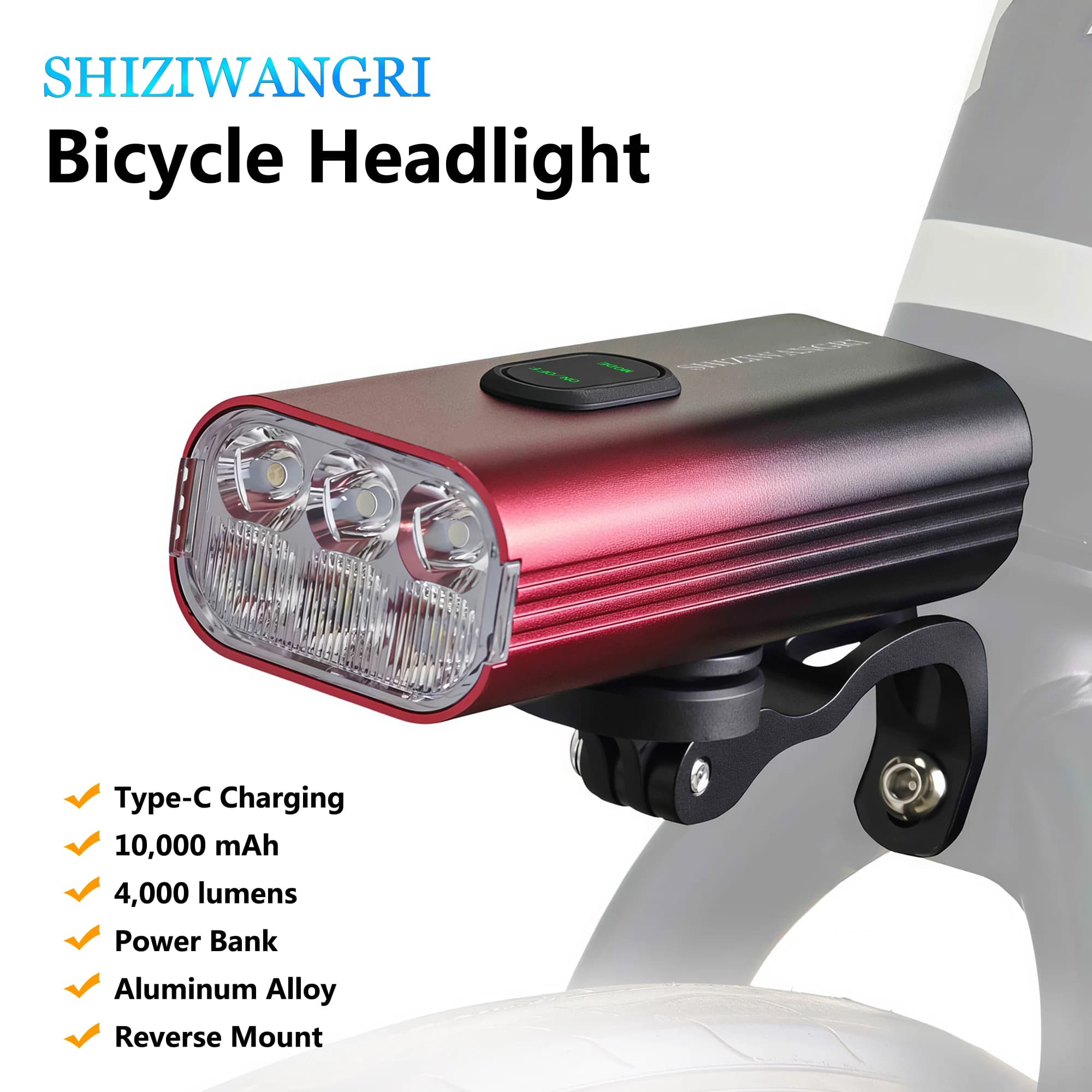 10000mAh Bike Headlight High-Brightness Bicycle Front Light With Power Bank Function Suitable For Folding Bike, Road Bike