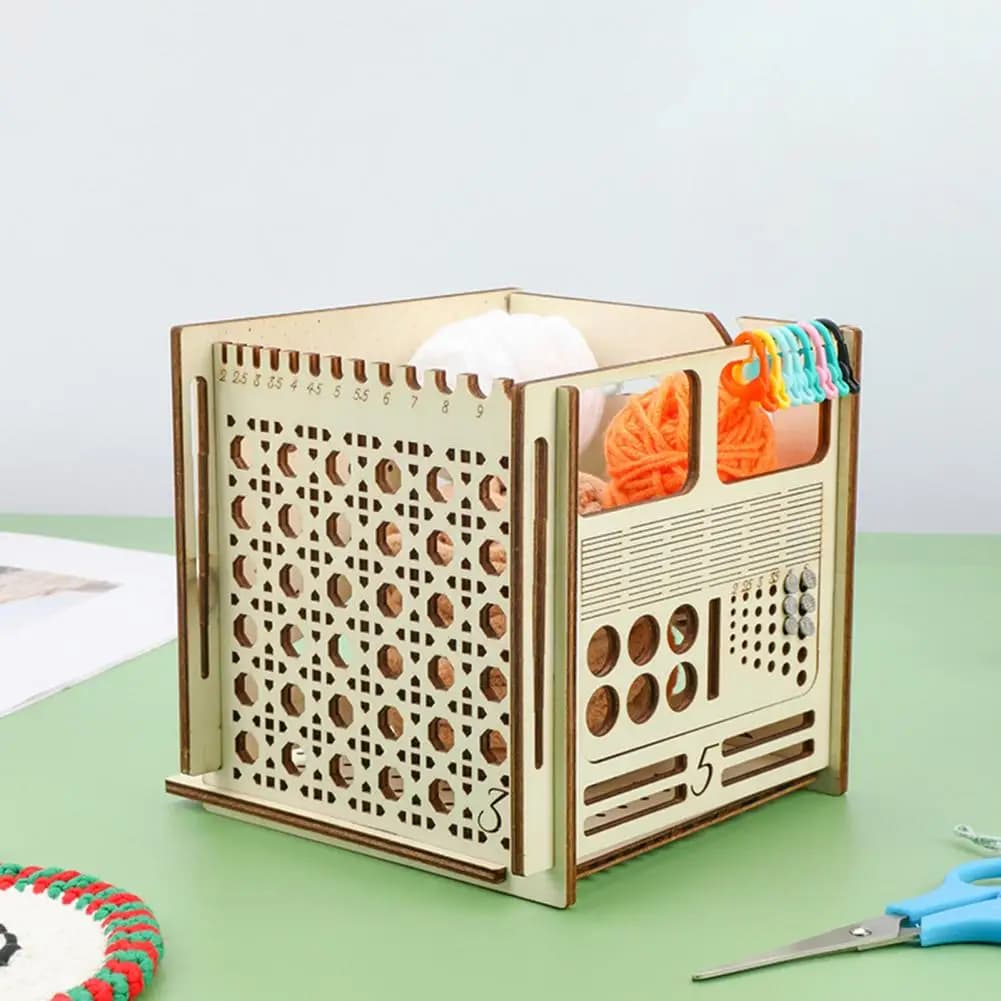 Yarn Storage Container Multifunctional Wooden Yarn Bowl Storage Box Knitting Needle Holder Yarn Dispenser Gift for Crochet