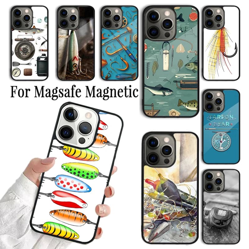 Cover per iPhone a tema pesca per iPhone 17 16 15 14 13 12 11 Pro Max Plus Magnetica Compatibile con MagSafe