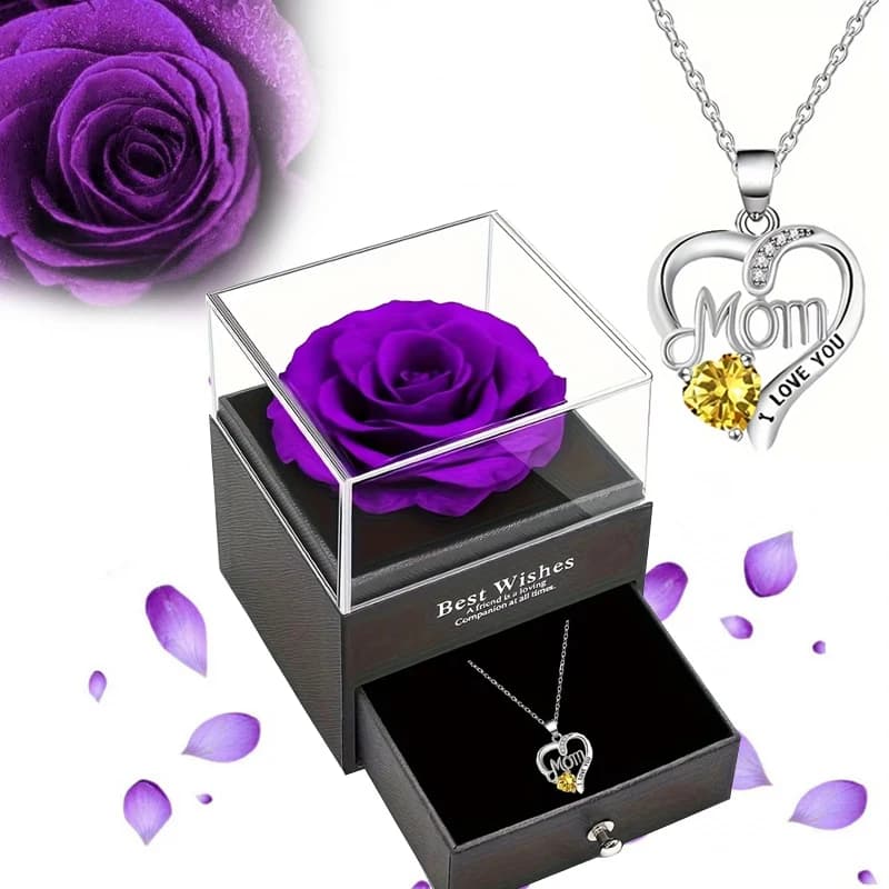 Confezione Regalo di Lusso con Rosa di Sapone e Collana con Ciondolo a Cuore 'MAMMA Ti Amo' - Elegante Regalo per la Festa della Mamma e Anniversari