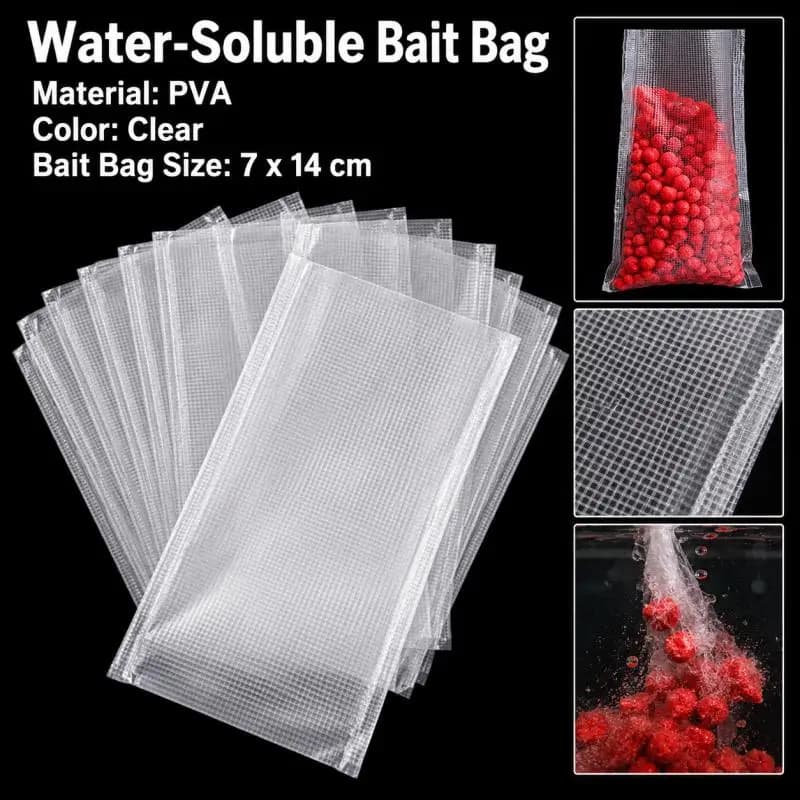 50-500Pcs Fast-Dissolving PVA Fish Net, Water-Soluble Bait Pouch for Carp Fishing, Easy Feed Bag for Coarse Fishing Tackle