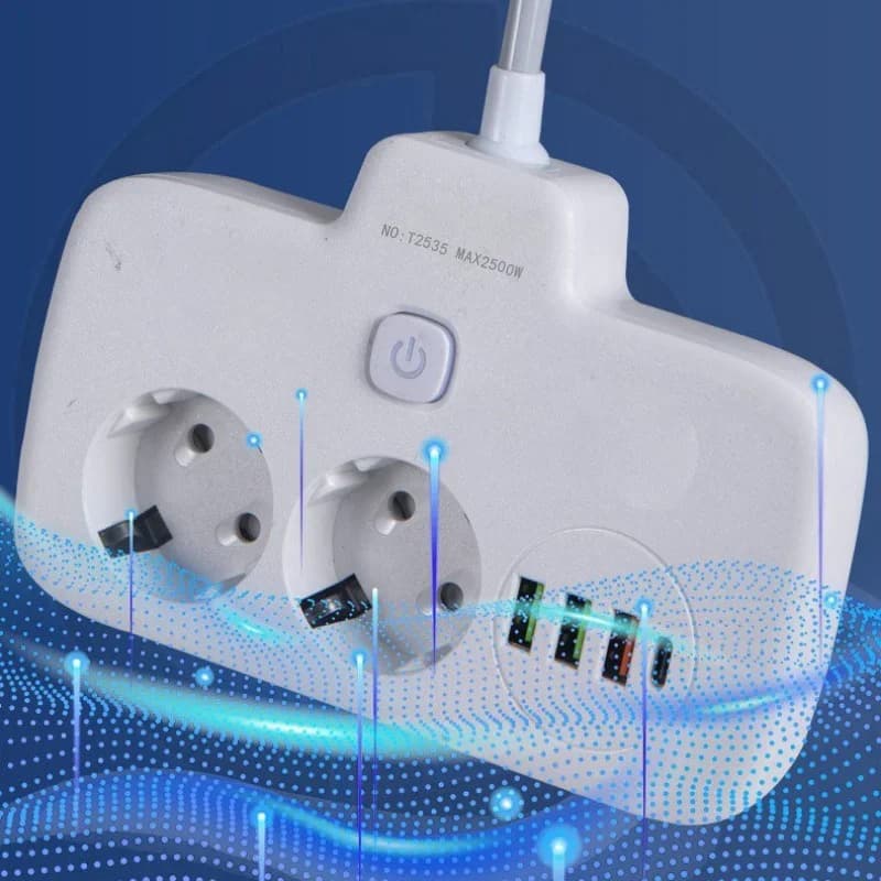 Presa multipla con spina europea 2 prese con 3 porte USB 1 tipo C Presa elettrica Presa unione europea Adattatore per ufficio domestico Estensione da 10 cm