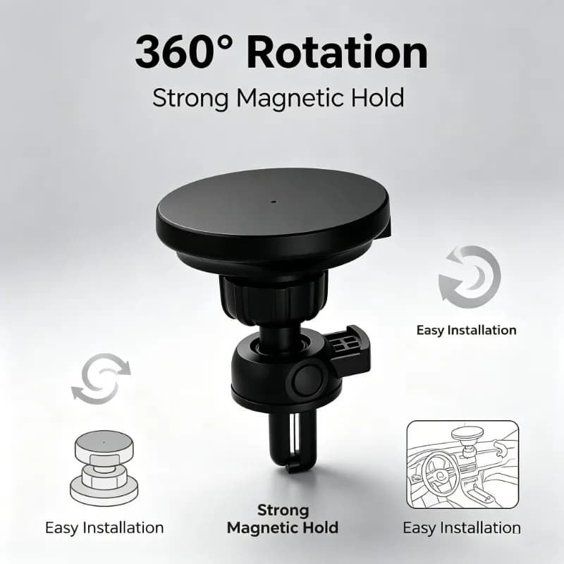 Caricabatterie Magnetico Wireless da Auto per Bocchetta dell'Aria Compatibile con MagSafe per iPhone 17 16 15 14 13 12 Pro Max e Android - Ricarica Rapida per Uso Quotidiano