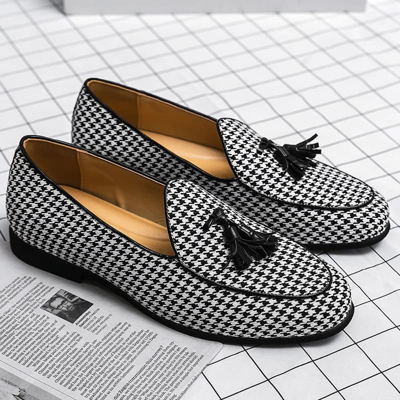 Mocassini da uomo pied de poule scarpe in pelle scamosciata di mucca party nightclub dress slip on scarpe estive comode sneakers zapatos hombre