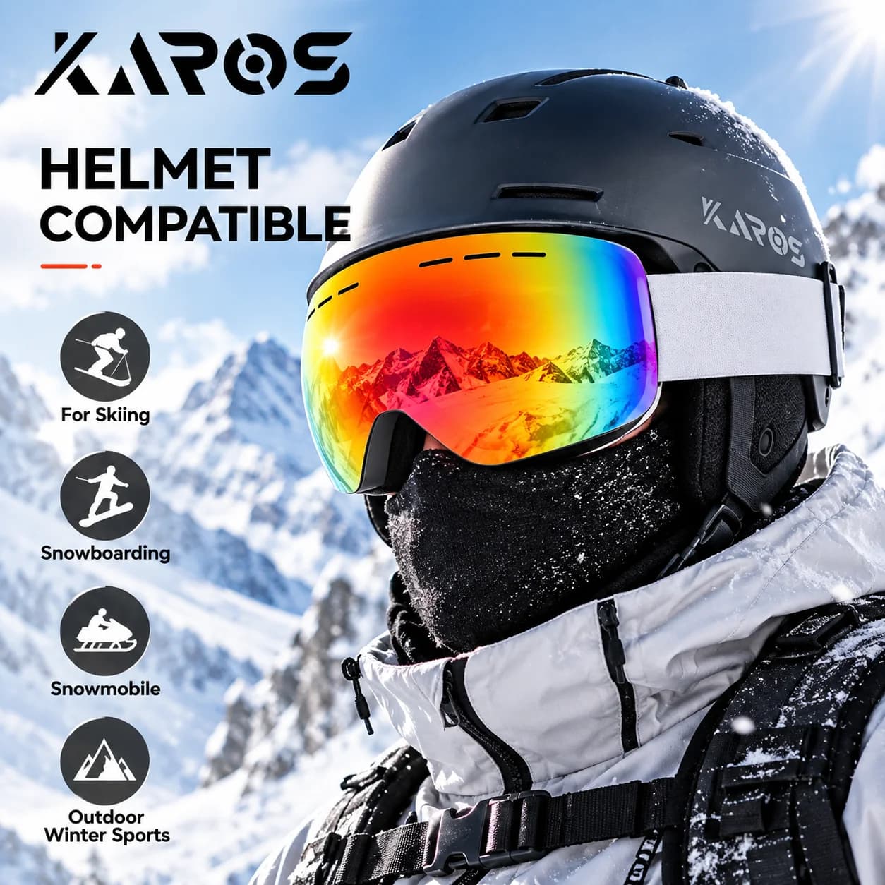 KAROS Ski Goggles UV400 View Double Layer Anti Fog Snowboard Goggles Detachable Lens Helmet Compatible Winter Sports Eyewear 009
