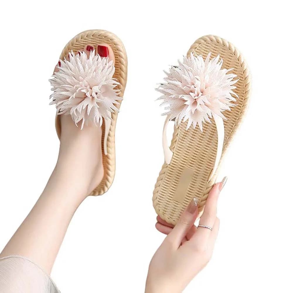 Infradito Casual Fabric with Flowers, Sea Slip Sandals, INS Shoe for Holiday, Beach slippers for Girls and Women