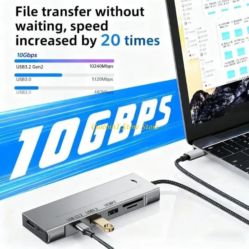 Hub multiporta in alluminio A3PC con dock SSD M.2 con trasferimento rapido USB 3.2 da 10 Gbps, connettori per slot per schede e