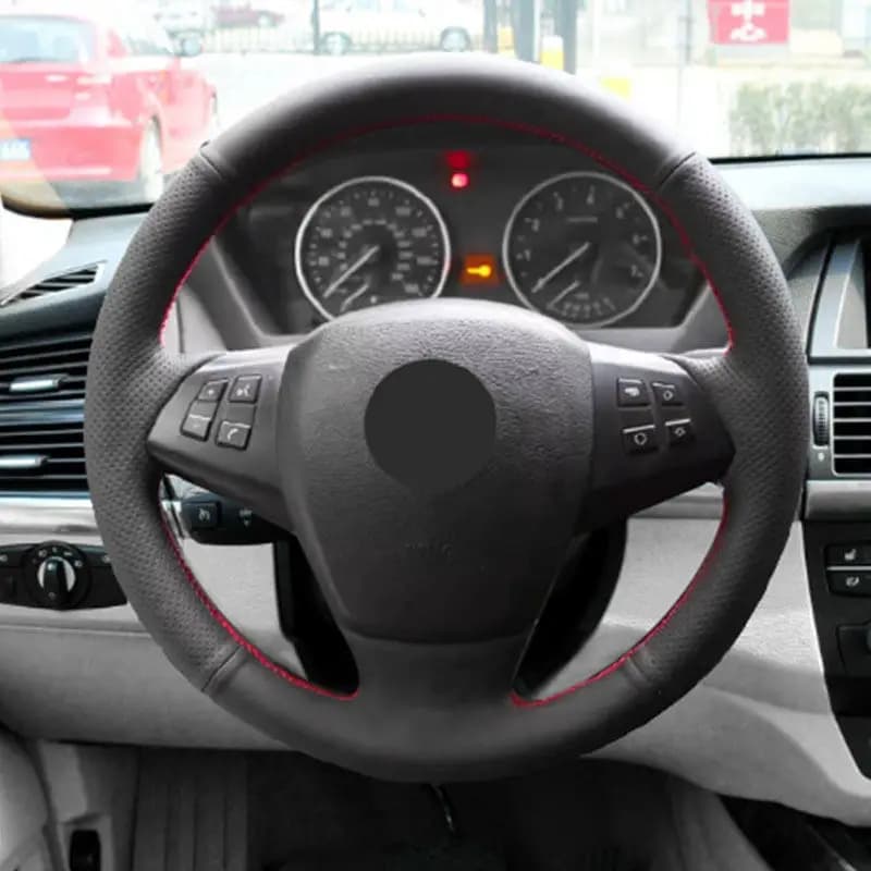 For BMW X5 E70 2007 2008 2009 2010 2011 Perforated Leather Hand-stitched Car Interior Steering Wheel Cover Protective Trim