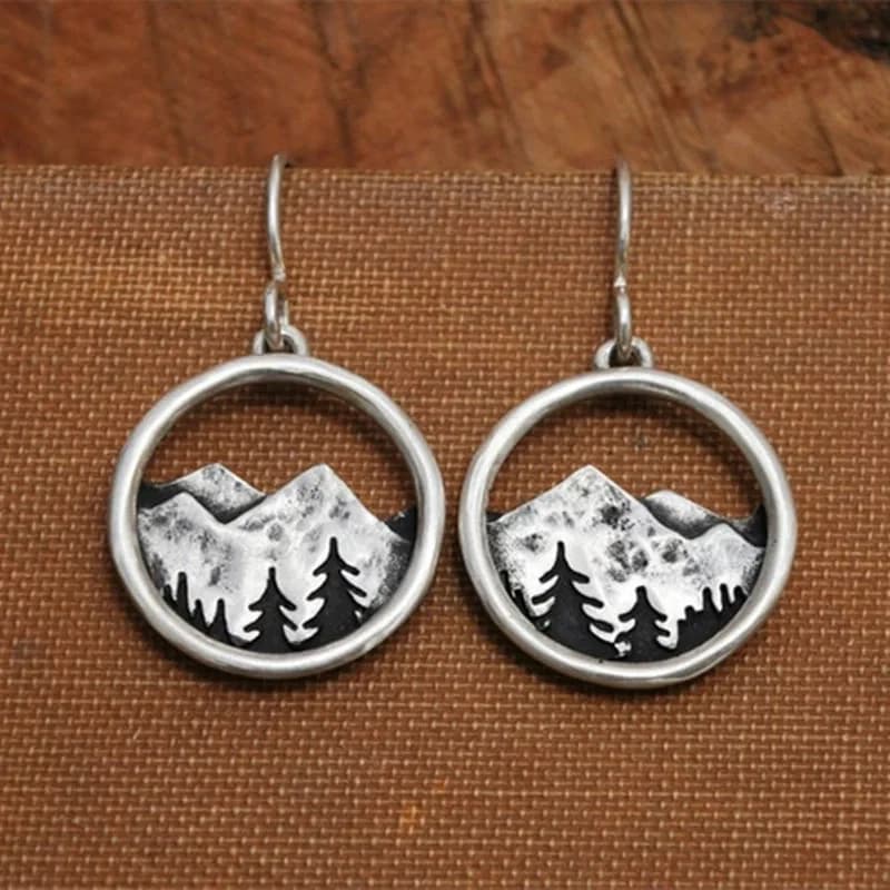 Retro landscape forest round earrings women's niche literary outdoor style personalized versatile earrings
