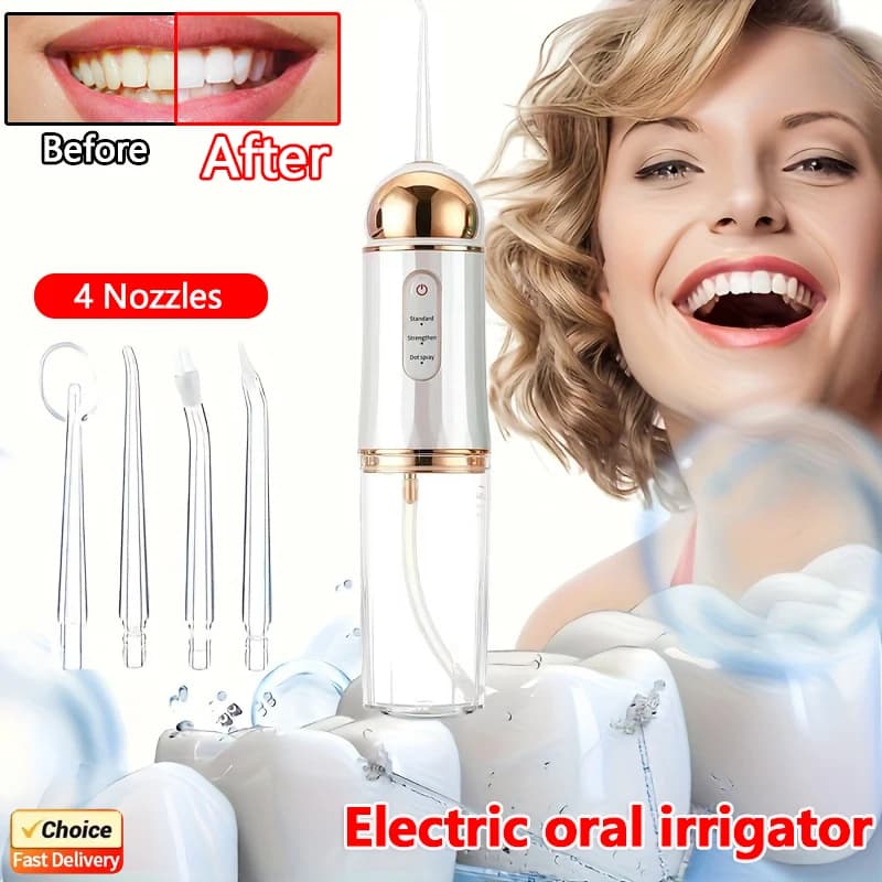 Nuovo Irrigatore Orale USB 2026 Idropulsore Dentale con 4 Ugelli per Pulizia di Denti e Bocca Macchina Portatile per Uso Domestico e in Viaggio