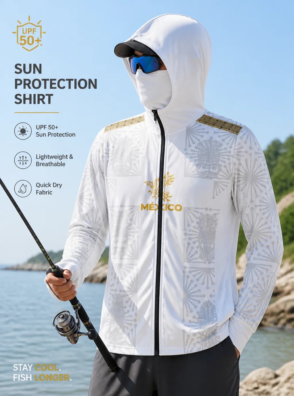 Outdoor long cast fishing sun shirt, physical sunlight barrier, moisture absorb & quick dry, non-cling for long fishing