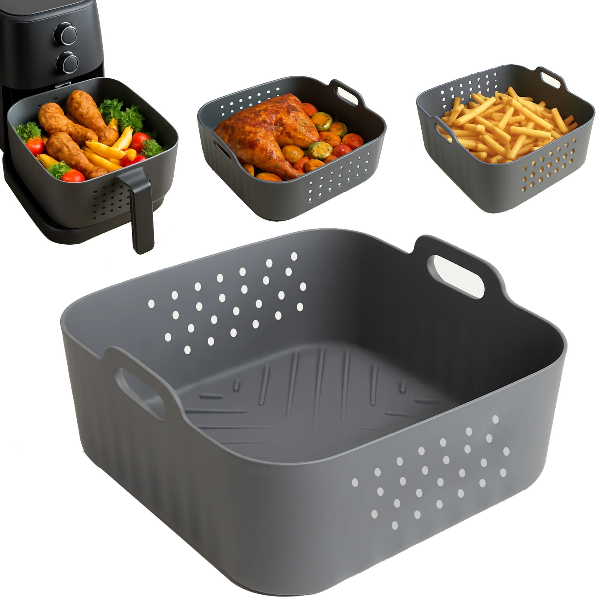 Vassoio per stampo per friggitrice ad aria in silicone per COSORI Cecotec 5.5L, contenitori riutilizzabili per cestello quadrato da 6 litri Utensili per forno a microonde