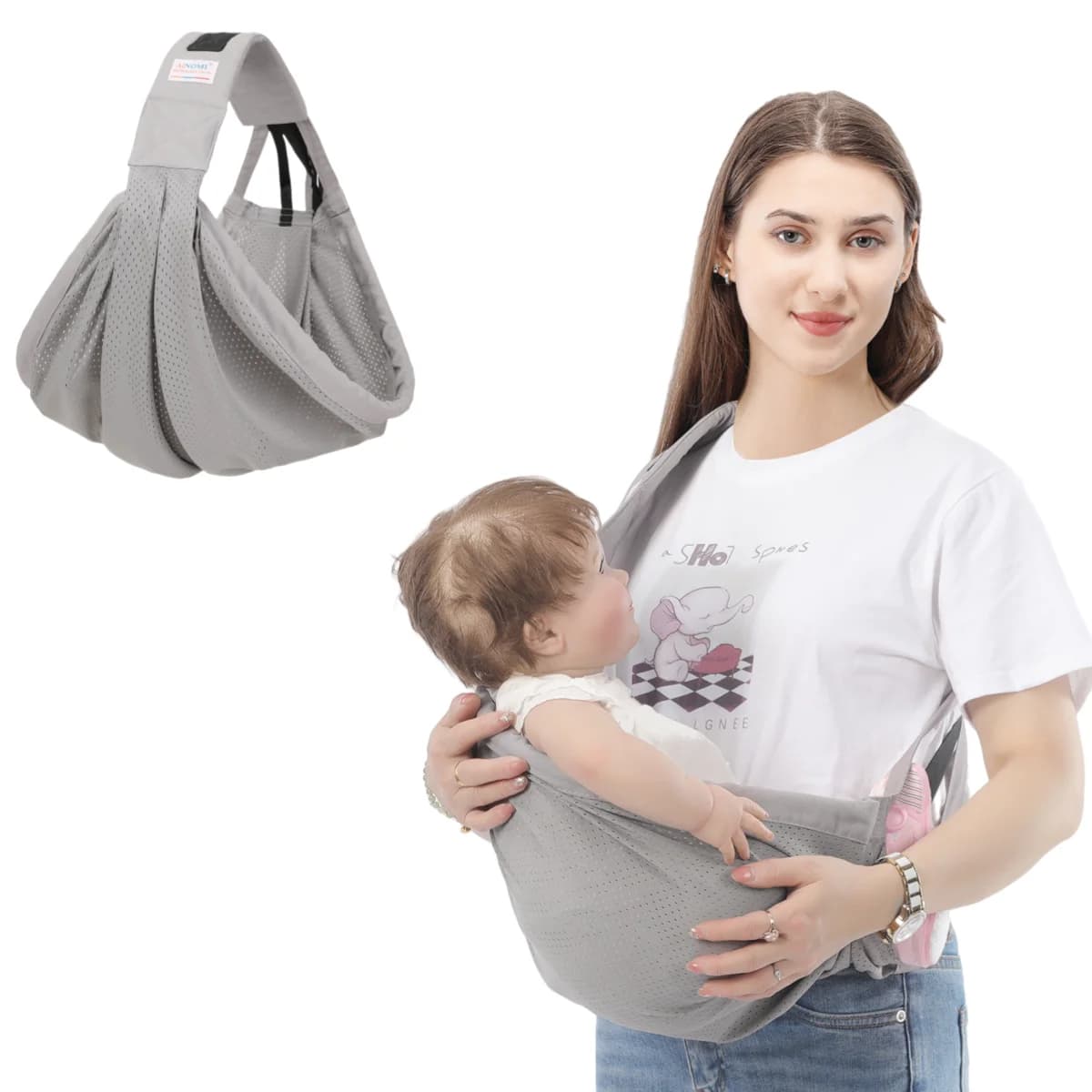 Baby Sling Carrier,Baby Sling for 10-30lbs(GRAY) Adjustable Shoulder Straps,Portable,Lightweight,Non-Slip Hip Seat,Easy to Use,