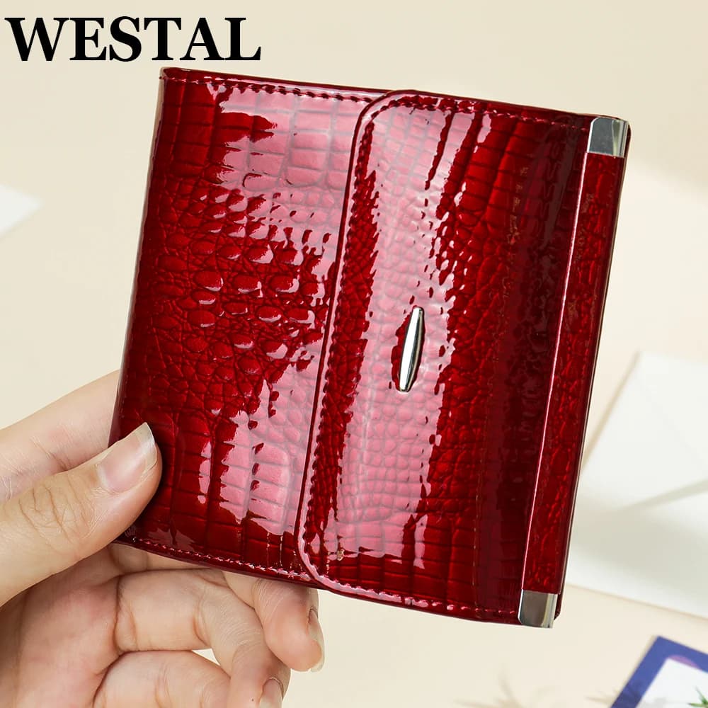WESTAL Women's Leather Wallet with Coin Pocket Red Card Holders Money Bag Coin Purse Female