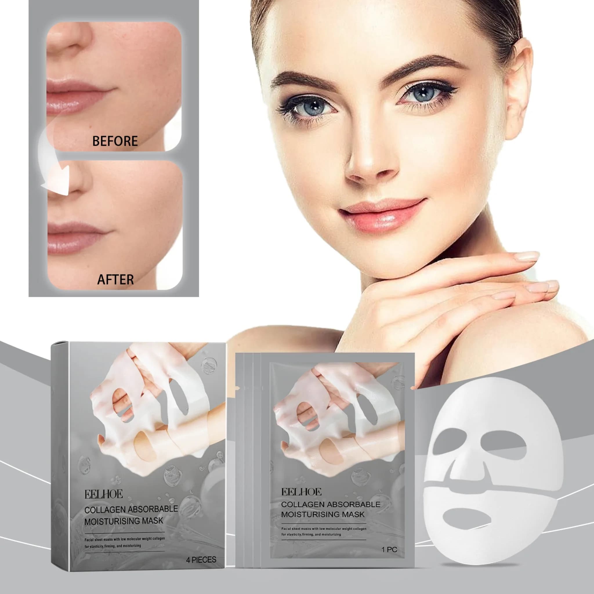 Maschera Viso al Collagene Anti-Rughe e Lifting, Maschera Notturna al Collagene Profondo per Rassodare, Idratare e Liftingare la Pelle