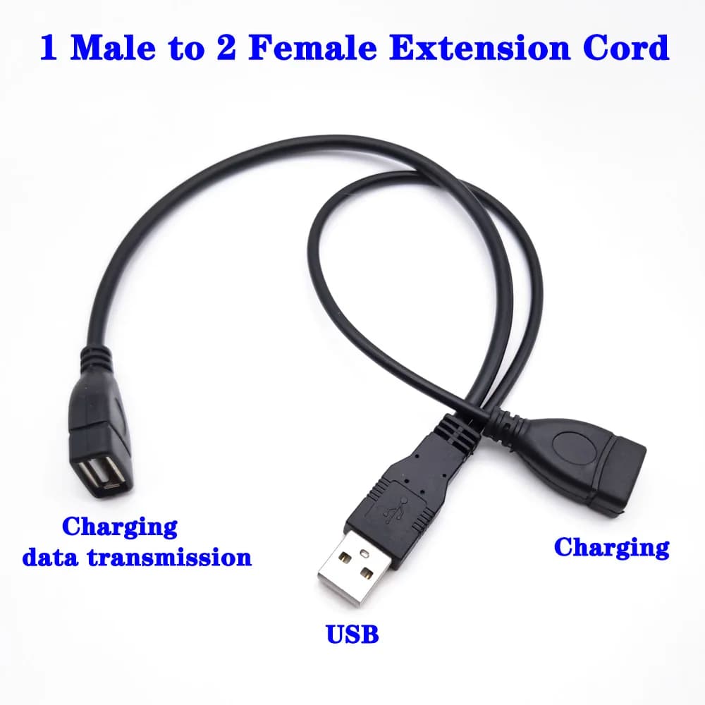 1Pcs USB 2.0 A Y Cable 1 Male To 2 Dual USB Female Data Hub Power Adapter One To Two Charging Power Cable Cord Extension Cable