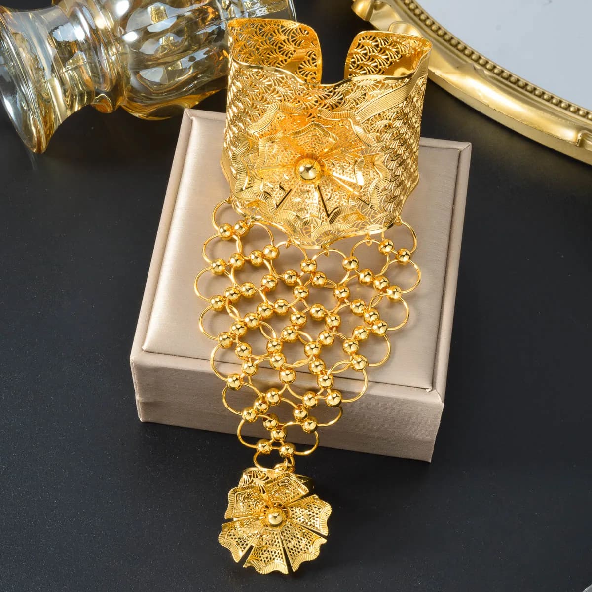 ‌Turkish Gold Plated Bangles Set with Arabic Calligraphy Pendant Luxury Bridal Jewelry for Muslim Wedding Party Gifts