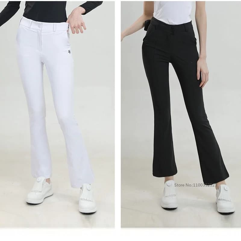 Pantaloni da golf SG da donna a vita alta, pantaloni sportivi coreani slim a zampa con tasca porta palline, pantaloni da golf a rapida asciugatura da donna