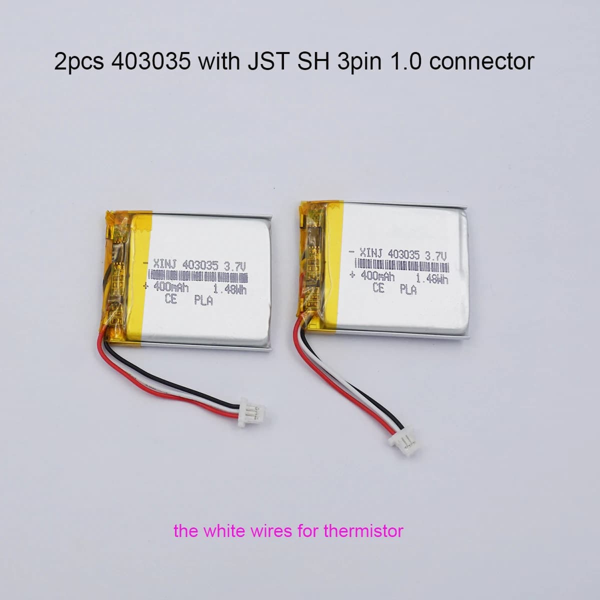 2 pcs 3.7V 400mAh 1.48Wh Rechargeable Polymer Li-ion Lipo Battery Li-ion 403035 JST-SH 1.0mm 3pin for GPS DashCam Speaker