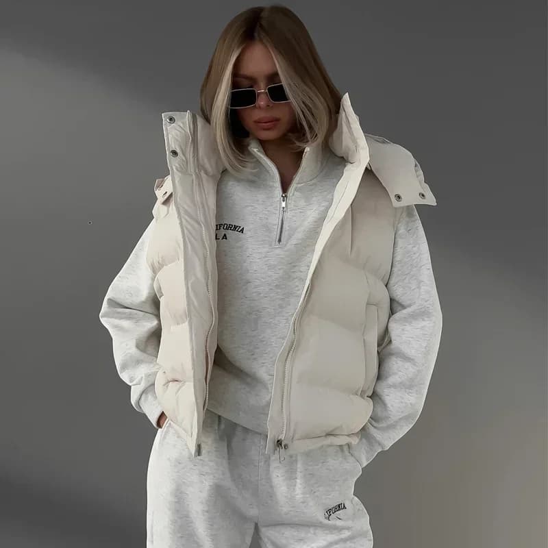 Gilet imbottiti invernali per donna Giacca senza maniche con cappuccio con cerniera e gilet Moda caldo Parka Cappotto Capispalla Streetwear
