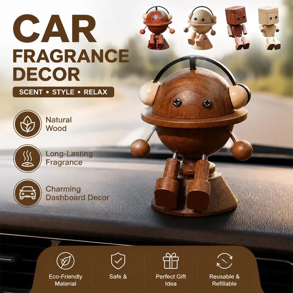 Cute Wooden Shaking Leg Planet Ornament Creative Car Aromatherapy Air Diffuser Aesthetic Desktop Statue Home Office Decor Gift