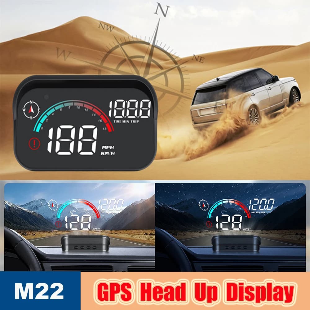 Display Head up GPS universale M22 HUD Parabrezza Display del computer di bordo sul tachimetro elettronico in vetro dell'auto Proiettore MPH KMH