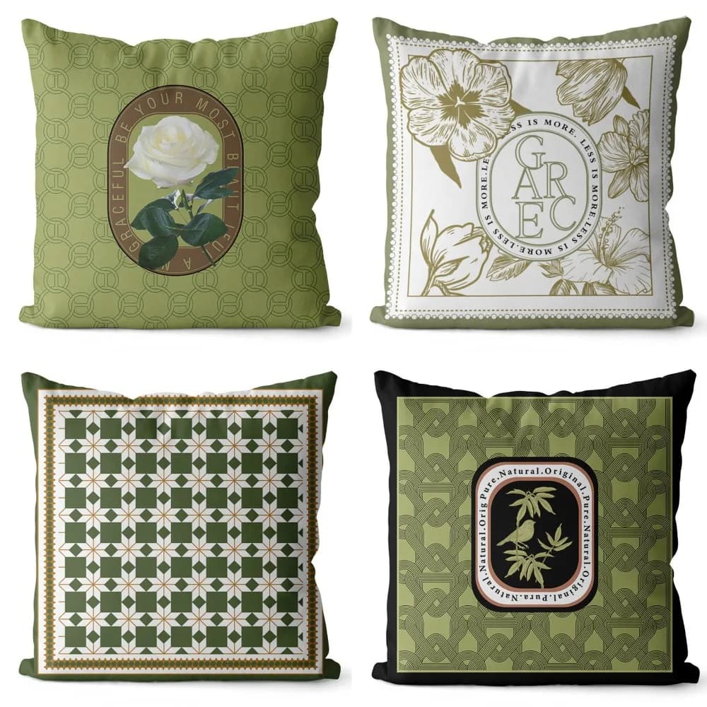 Retro Green Short Plush Pillow Case, American Luxury Style Printed Cushion Cover for Sofa Bedroom Office Home Decoration