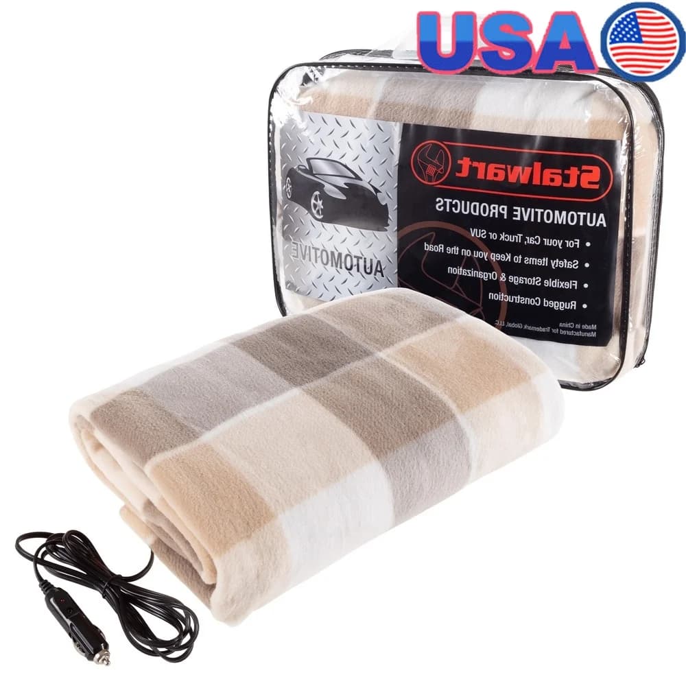 Coperta riscaldata per auto elettrica 12V, in pile portatile, da viaggio, con cavo lungo, comfort di emergenza, regalo, campeggio, viaggio su strada