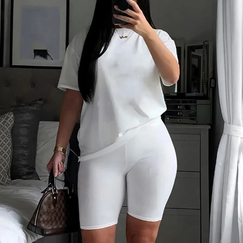 Estate nuove donne Slim Fit Suit Spice Fashion Solid Fitness Sexy 2 pezzi set Casual sport manica corta t-shirt + pantaloncini S-3XL