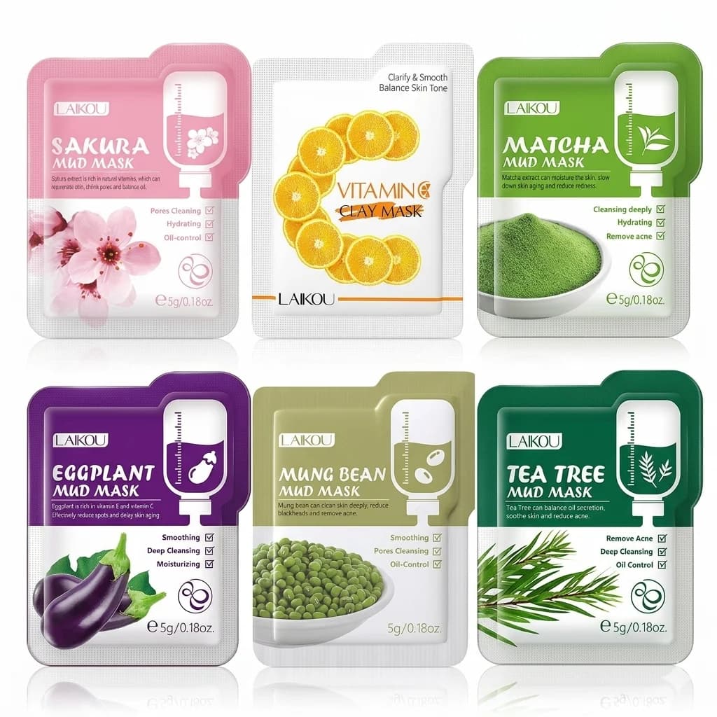 1/3/5 Pezzi Maschera di Fango Sakura / Vitamina C / Matcha / Melanzana per Pulizia Profonda dei Pori e Controllo del Sebo, Maschera Viso in Argilla per la Cura della Pelle