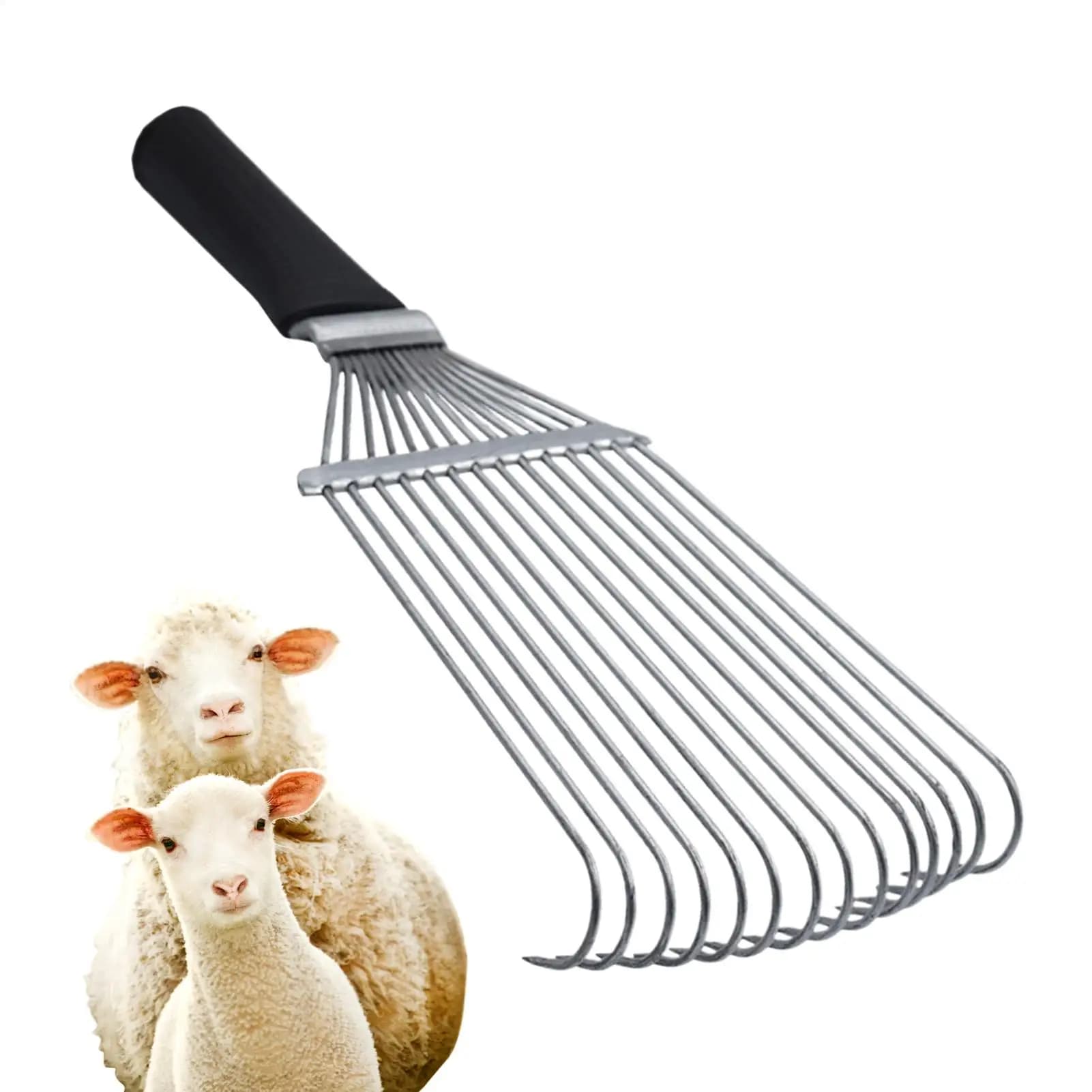 Rastrello per toelettatura del bestiame Rastrello sottopelo per criniera di cavallo Pettine ergonomico in acciaio e lana di cashmere per pecore Mucca Capra Animali Animali domestici