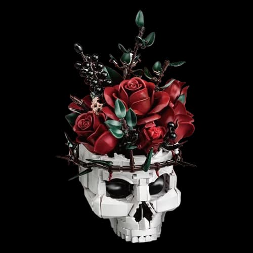 Set di blocchi da costruzione con bouquet di rose e teschio gotico, regalo per adulti compatibile con Lego, iATOM e SupreOwls, 1123 pezzi