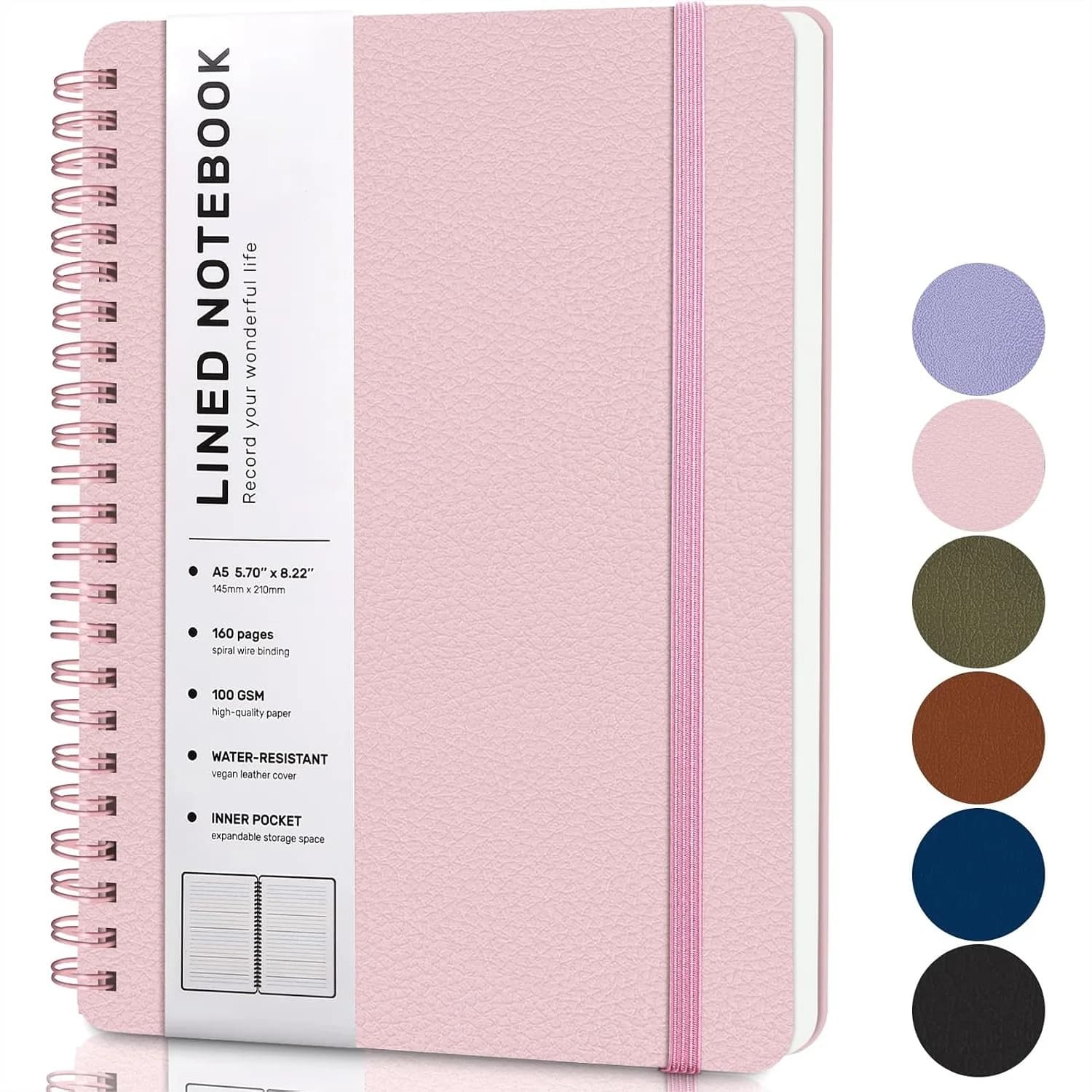 Lined Spiral Journal Notebook with 160 Pages, 8x5.7in, A5 Hardcover Vegan Leather Journal for Work School College Women Men