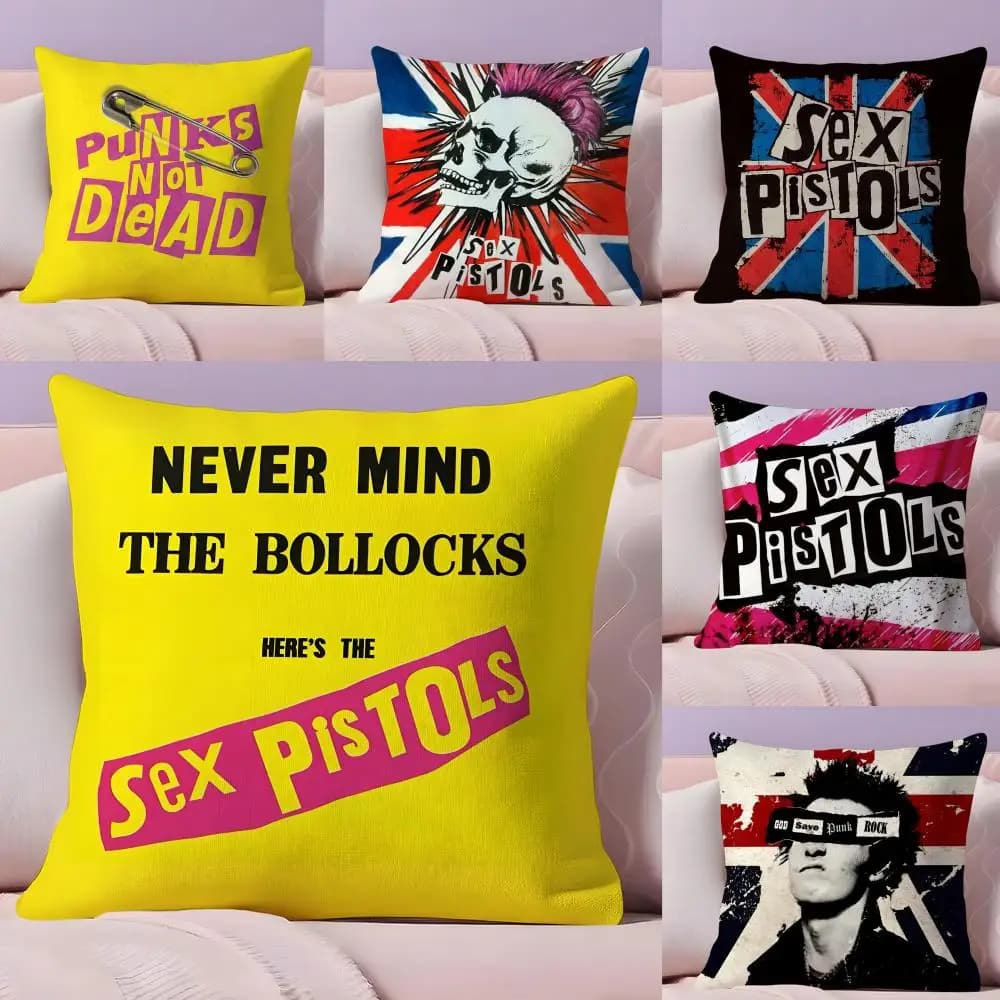 Punk Rock Band S-Sex Pistols Cushion Cover Plush Fabric Soft Double-Sided Printed Sofa Pillow Case Colorfast Home Decor Gift