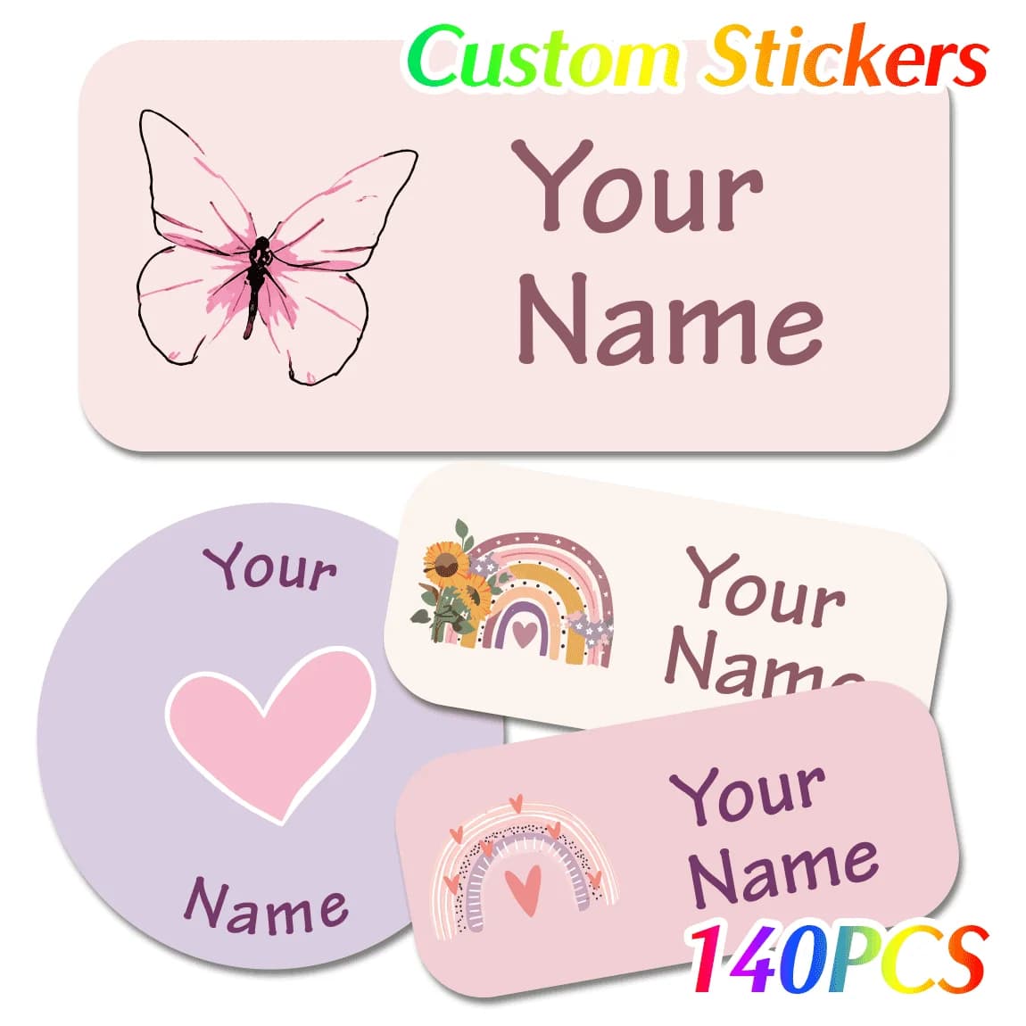 140pcs Custom Name Stickers, Waterproof Personalized Labels for Bottles, Lunch Boxes, Bags & Everyday Items