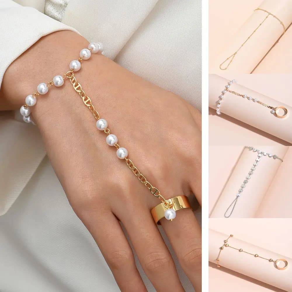 Regali Nappa Catena da polso a strati Accessori per le mani Bracciale collegato Imbracatura per le mani Bracciale con catena schiava Anello da dito