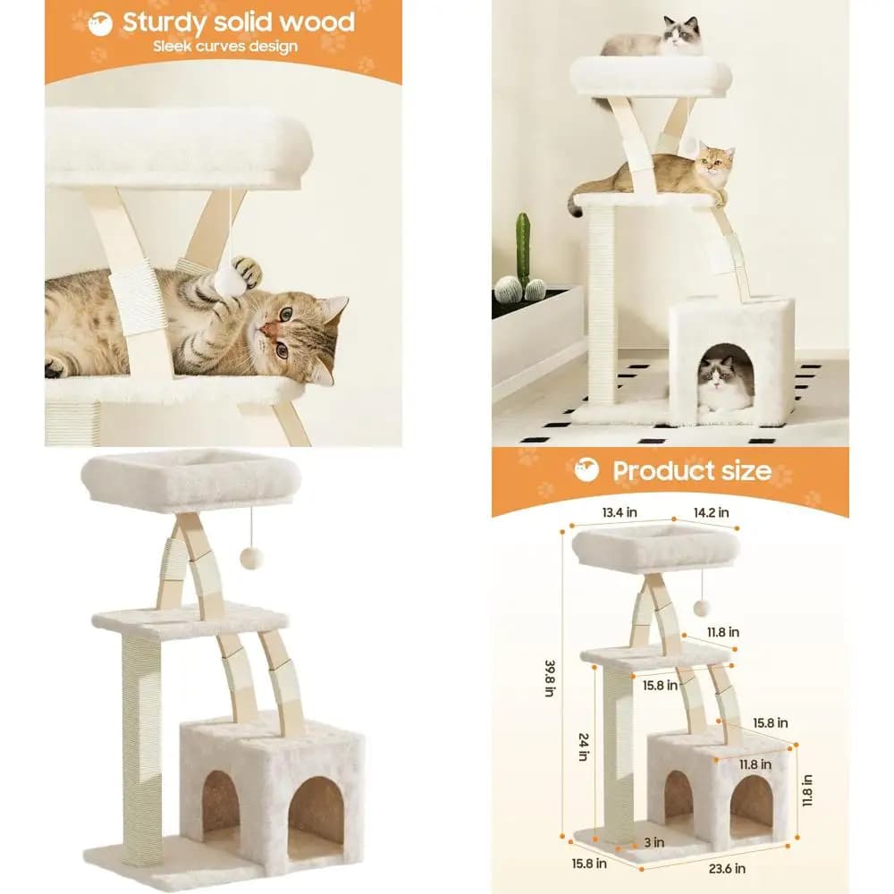 Albero per Gatti da Interno a 40 Livelli con Cuccia, Tiragraffi e Area Gioco Multilivello per Gatti Grandi e Gattini - Beige