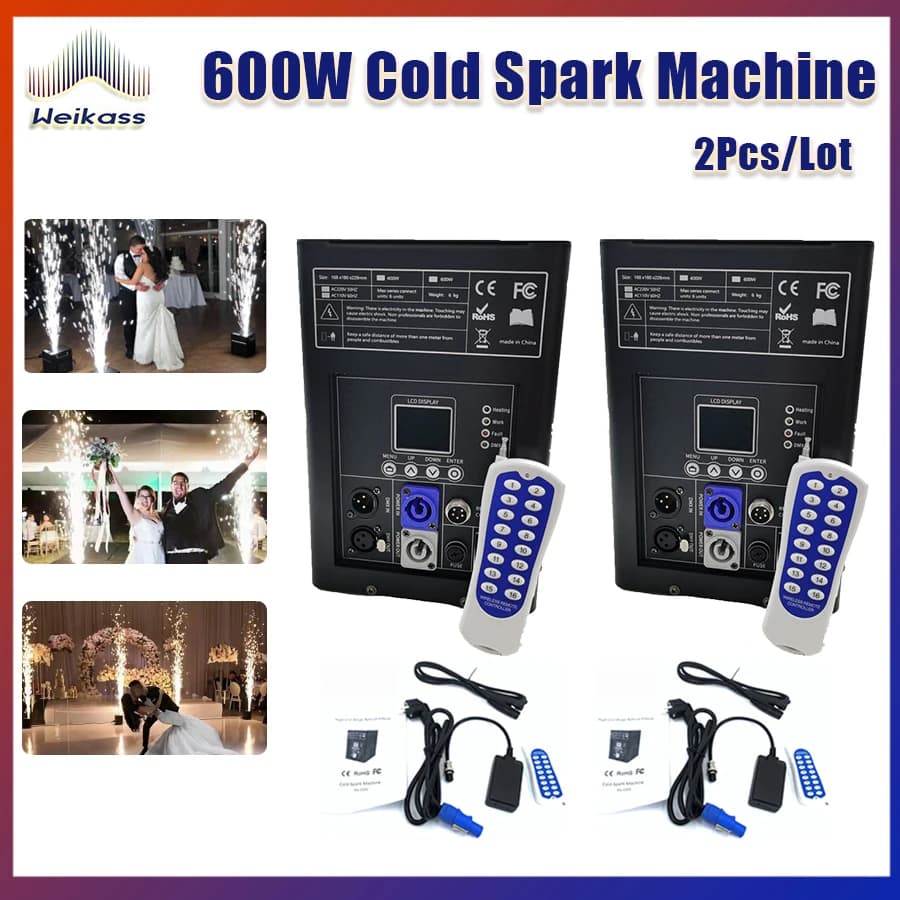 2 Pezzi/Lotto Macchina Scintille Fredde da 600W, Mini Macchina per Effetti Speciali da Palco per Matrimoni, Feste, Spettacoli, DJ, Discoteche, Eventi e Celebrazioni