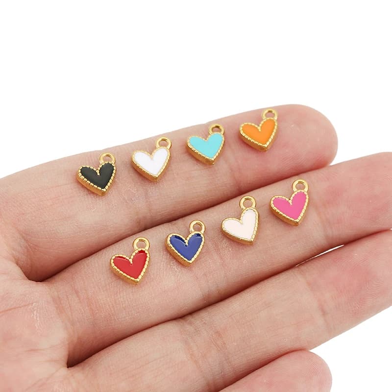 10pcs Stainless Steel Cute Colorful Charms Small Heart Gold Plated Enamel Pendant for DIY Bracelet Necklaces Jewelry Making
