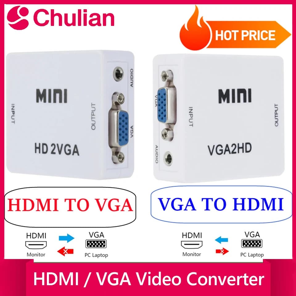 Convertitore da HDMI a VGA con Audio o da VGA a HDTV per Notebook PC PS3 Xbox360 DVD HD 1080P TV Box Proiettore Adattatore da VGA a HDMI