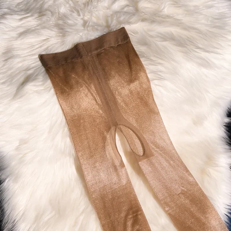 Donne Sexy T cavallo trasparente vedere attraverso olio lucido lucido calze Sexy calze strette che modellano collant collant Crotchless