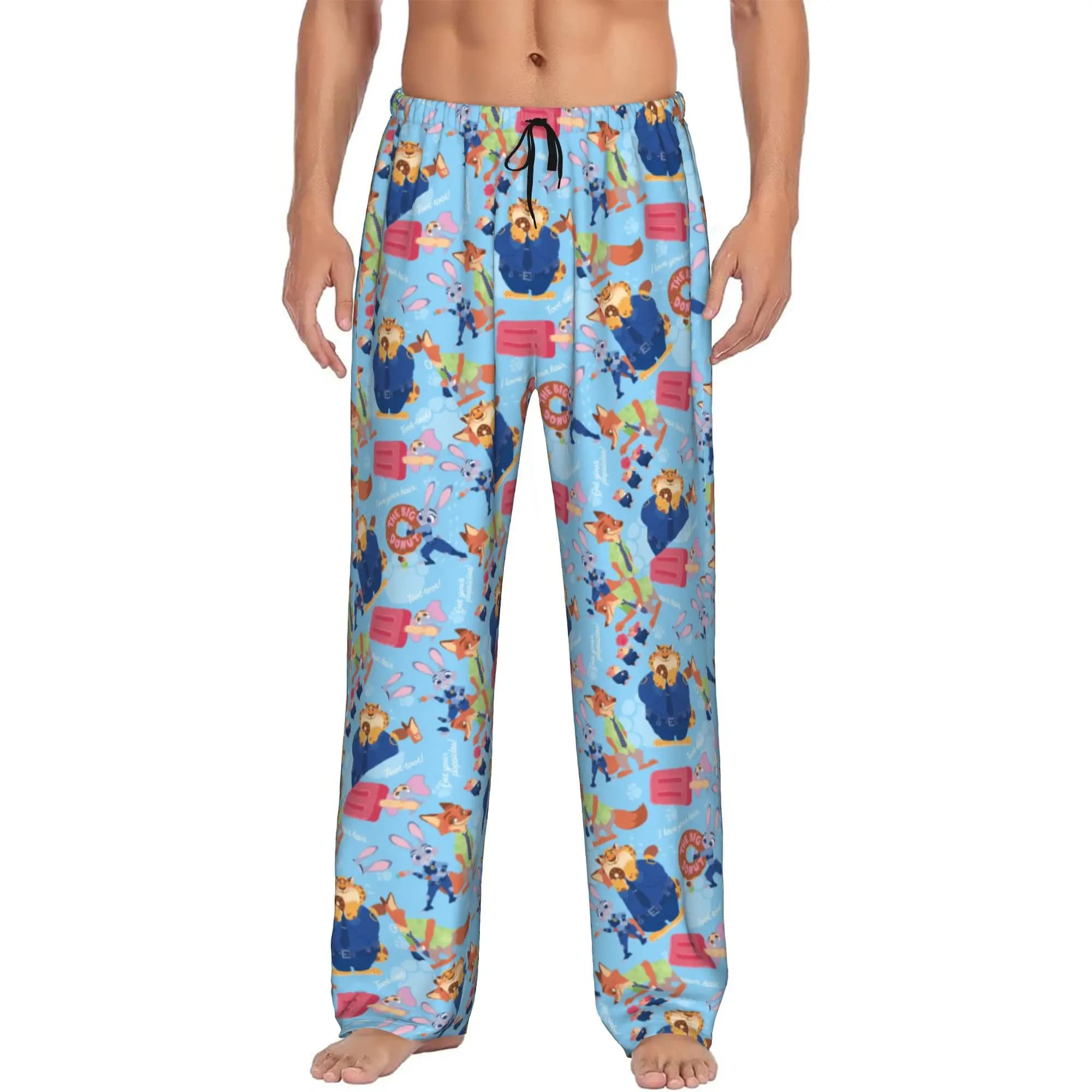 Custom Printed Men Z-Zootopia Wallpaper Pajama Pants Sleepwear Sleep Lounge Bottoms with Pockets