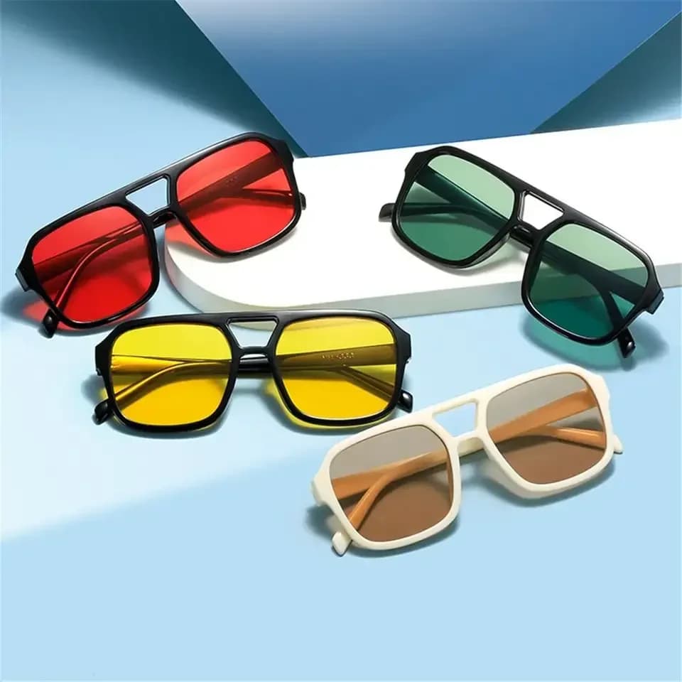 1PC Retro Square Aviation Sunglasses For Women Men Stylish Big Frame Sun Glasses Ins Style Shades 70s Black Shades Glasses