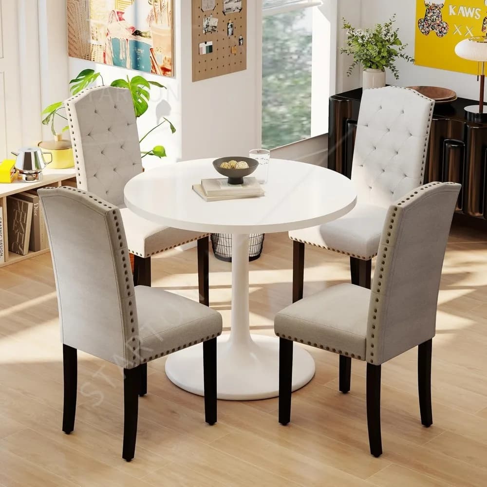 Set di sedie da pranzo di 4 sedie da sala da pranzo imbottite, sedia da cucina senza braccioli con gambe in legno massello nero
