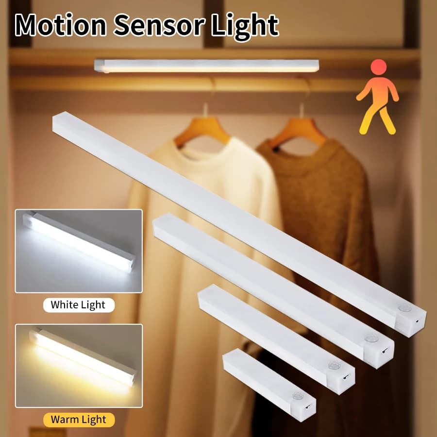 Motion Sensor USB Rechargeable Wardrobe Light LED Night Light Wardrobe Kitchen Lamp Ladder Bedroom Furniture 10/20/30/50 cm