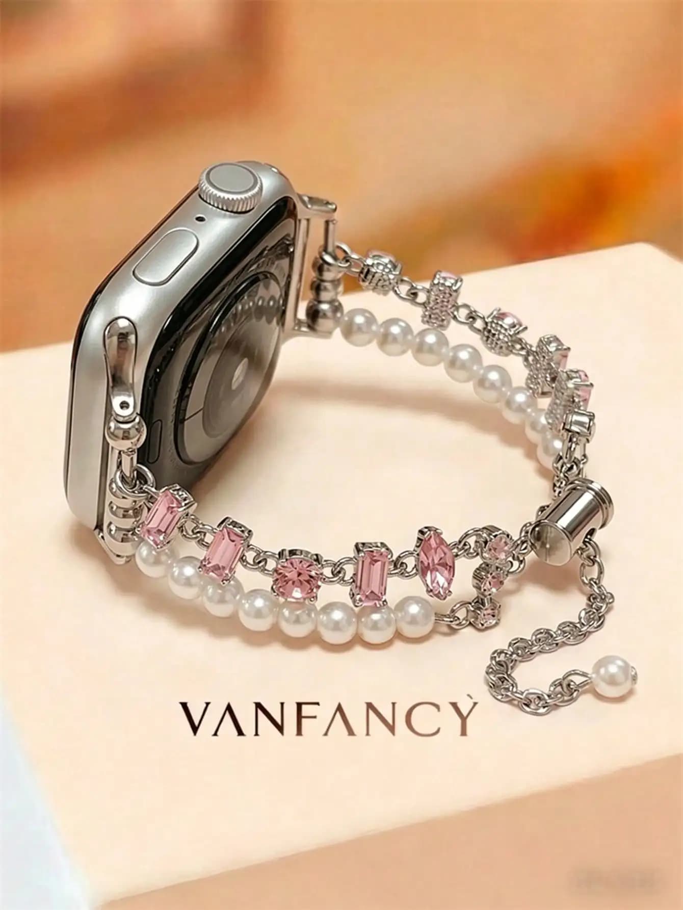 Compatible With Apple Watch Premium Diamond Pearl Bangle Style Strap For Women 38/40/41/42/44/45/46/49mm, For Ultra/SE 2/SE 1/Series 11/10/9/8/7/6/5/4/3/2/1