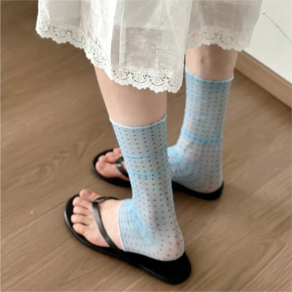 Vintage Korean Style Polka Dot Leg Sleeves Y2K Kawaii Ruffle Boot Cover Cuffs Lolita JK Thin Silk Sheer Leg Warmers Summer
