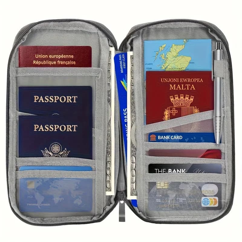 Porta Passaporto da Viaggio Multifunzionale, Portadocumenti da Viaggio Stile Portafoglio, Organizer per Passaporto Unisex