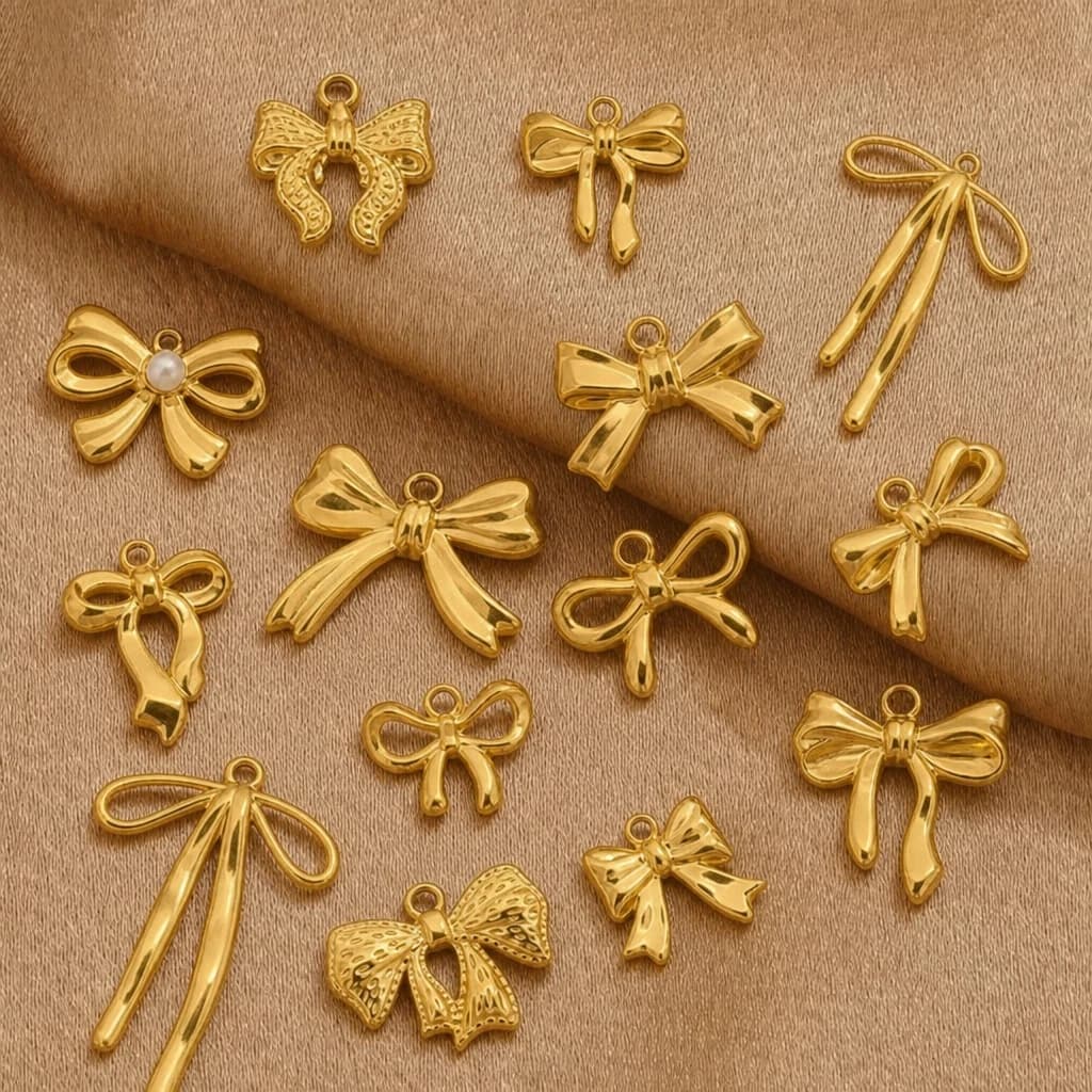5pcs Gold Stainless Steel Bowknot Charms Bow Tie Connector Pendants for DIY Earring Bracelet Necklace Keychains Jewelry Making