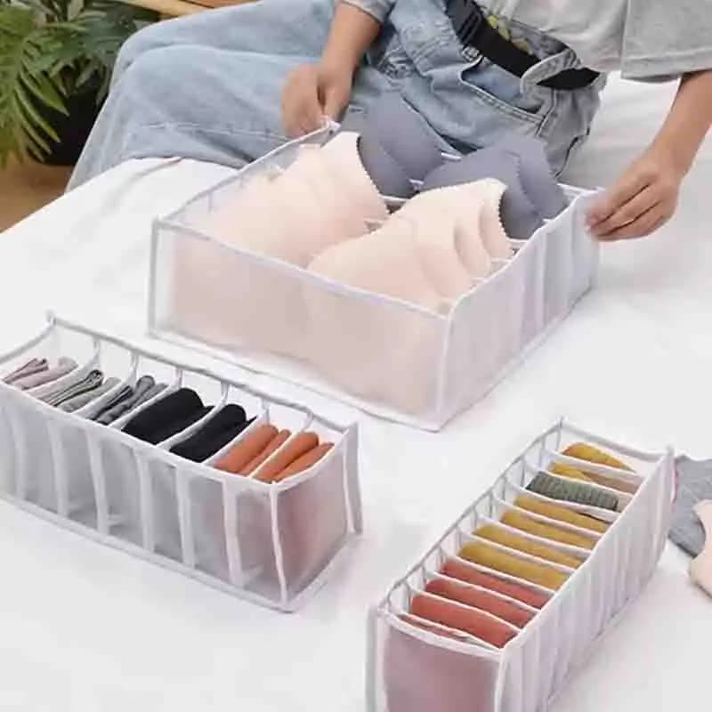 1-2PC 6/7/11 Foldable Home Separated Underwear Storage Box Jeans Bra Organizer Drawer Storage Grids Closet Organizer for Socks